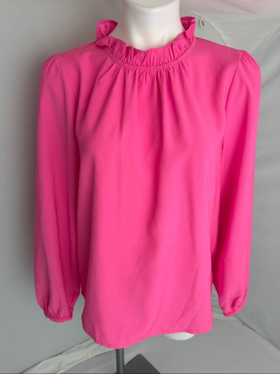 J. Crew Tops - J. Crew neon tulip pink ruffle neck long sleeve high neck blouse